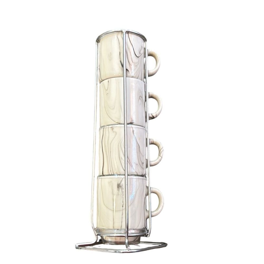 NEW Marble Patterned Stackable Espresso Mugs with Stand